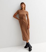 New Look Light Brown Ribbed Belted Midi Dress